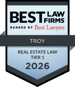 Kemp Klein 2026 Best Law Firms Tier 1 Real Estate Law award badge in Troy by Best Lawyers