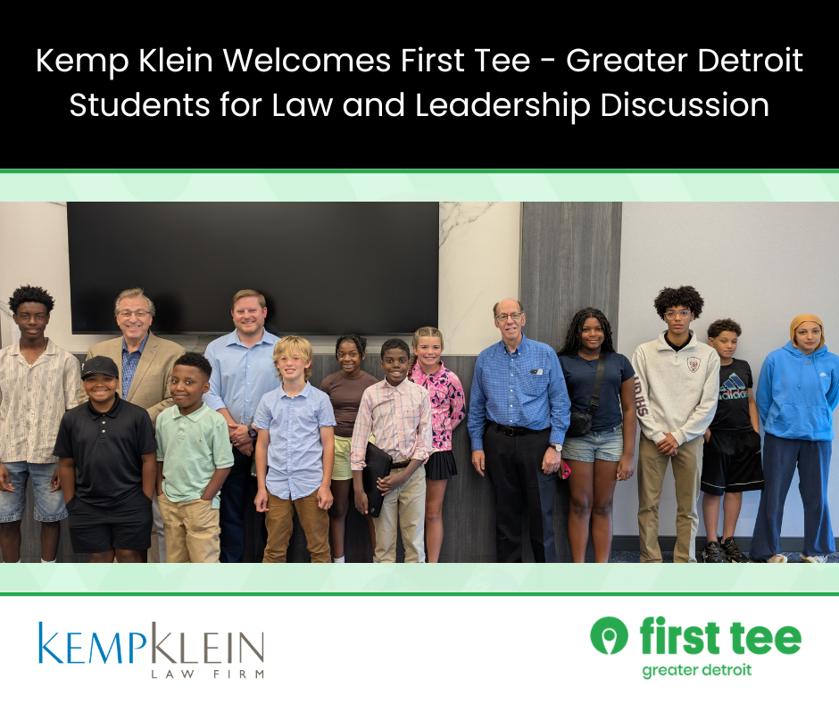 Kemp Klein attorneys with First Tee - Greater Detroit students during a Lunch and Learn at Kemp Klein’s Troy office